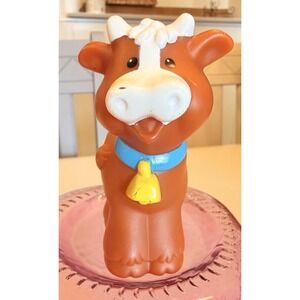 Fisher-Price Little People Cow Kids OS Brown Good 2007 Farm Animal Figure Bell
